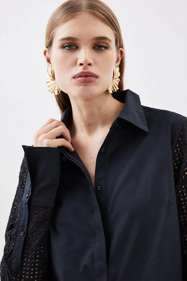 Blouses Women Karen Millen Cotton Broderie Woven Blouse Navy