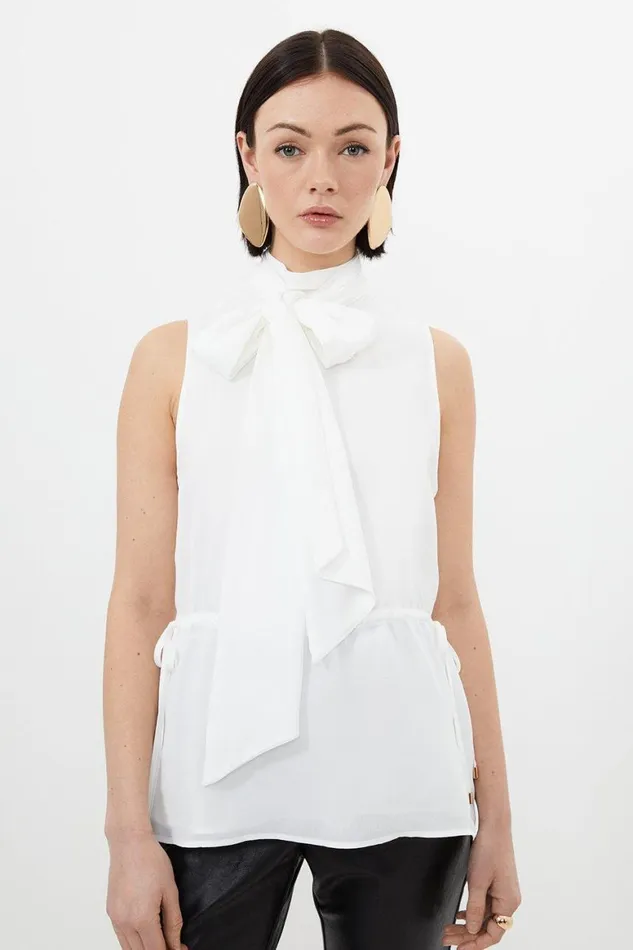 Blouses Women Karen Millen Georgette Woven Tie Neck Blouse Ivory