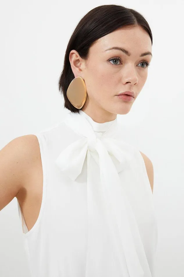 Blouses Women Karen Millen Georgette Woven Tie Neck Blouse Ivory