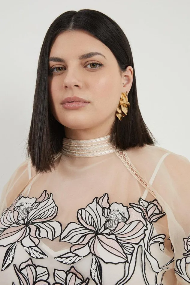 Blouses Women Karen Millen Plus Size Floral Embroidery Organdie Woven Blouse Ivory