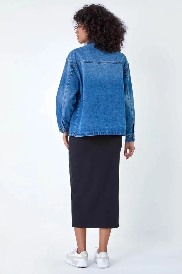 Blue Relaxed Denim Jacket Women Roman Jackets