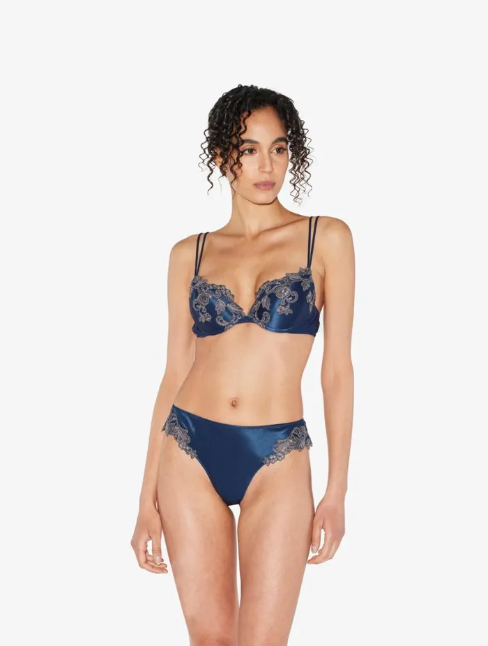 Blue Silk Pushup Bra With Frastaglio Lingerie La Perla Padded