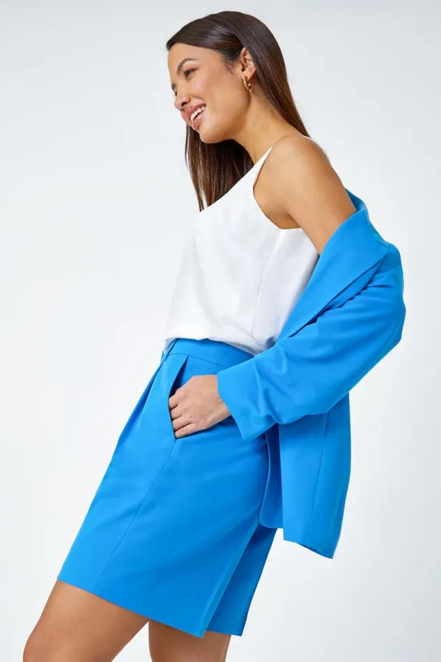 Blue Tailored Stretch Shorts Women Roman Shorts