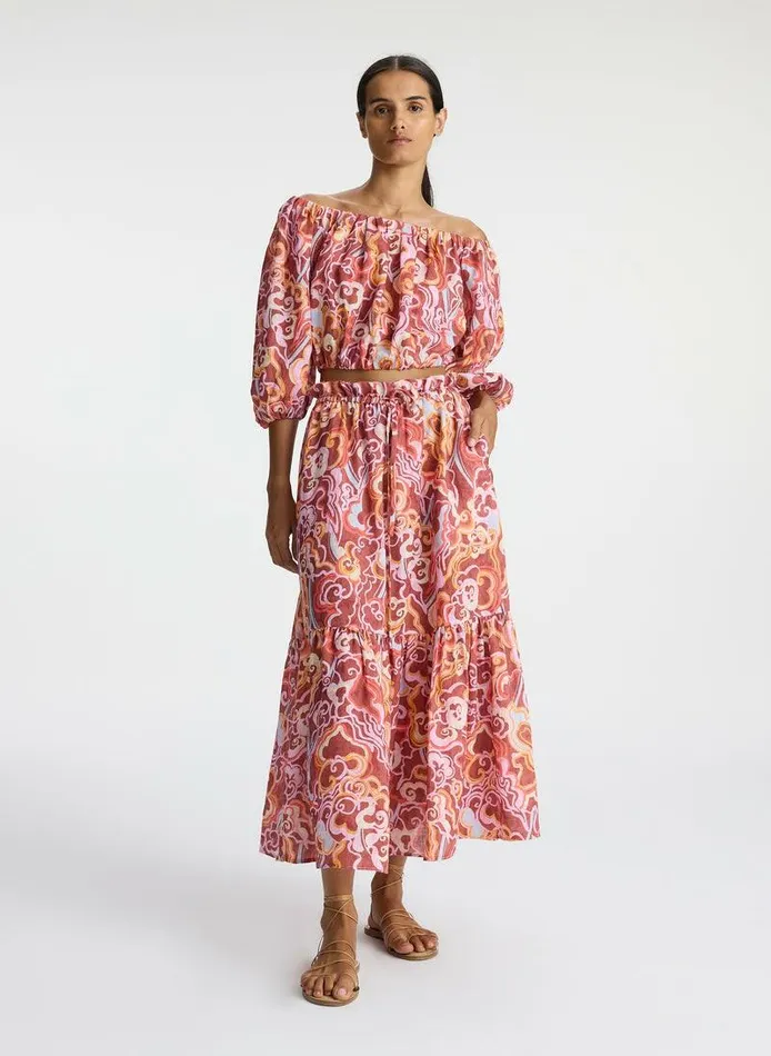 Bottoms Women ALC Francis Linen Midi Skirt Baked Clay Multi