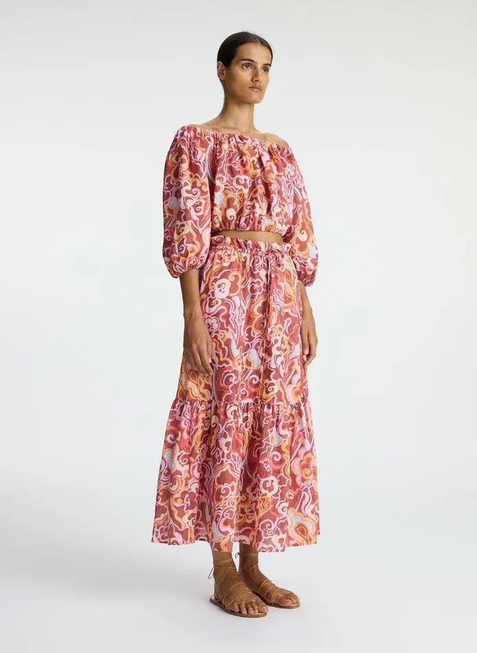 Bottoms Women ALC Francis Linen Midi Skirt Baked Clay Multi Bottoms Women ALC Francis Linen Midi Skirt Baked Clay Multi
