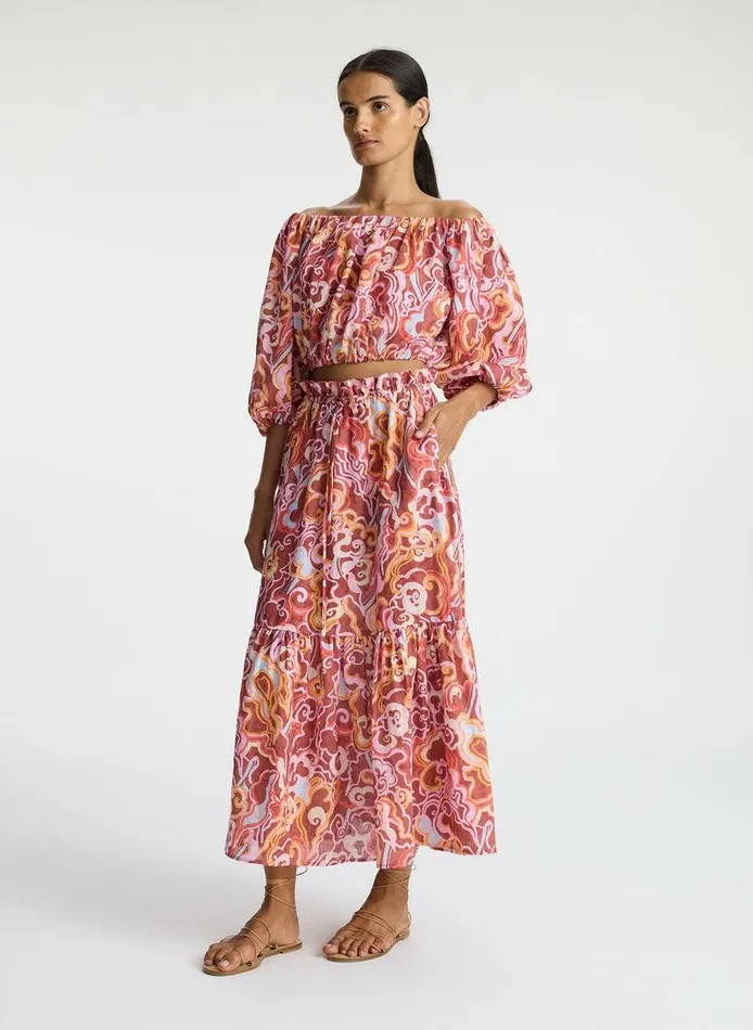 Bottoms Women ALC Francis Linen Midi Skirt Baked Clay Multi Bottoms Women ALC Francis Linen Midi Skirt Baked Clay Multi
