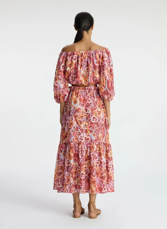 Bottoms Women ALC Francis Linen Midi Skirt Baked Clay Multi Bottoms Women ALC Francis Linen Midi Skirt Baked Clay Multi