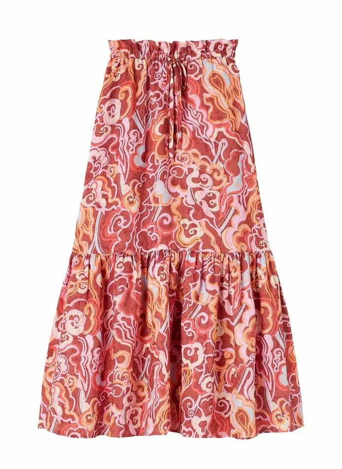 Bottoms Women ALC Francis Linen Midi Skirt Baked Clay Multi Bottoms Women ALC Francis Linen Midi Skirt Baked Clay Multi