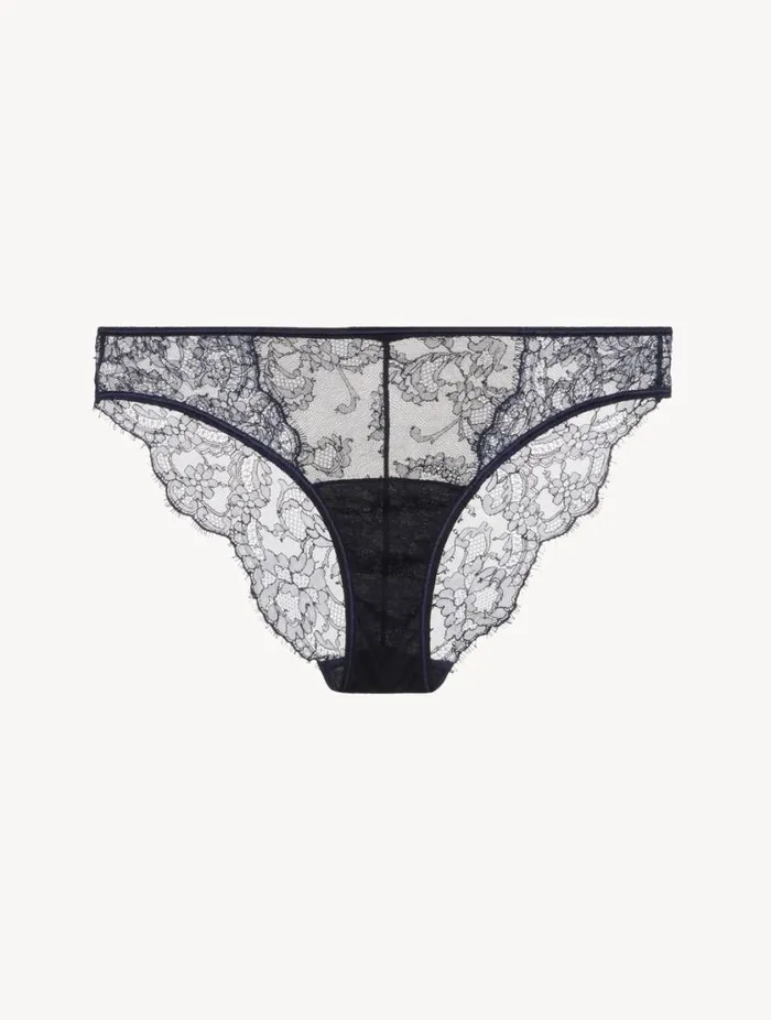 Brief In Steel Blue And Black With Leavers Lace Lingerie La Perla Brazilian