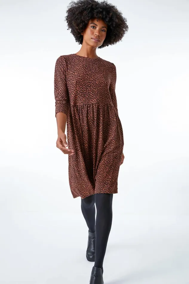 Bronze Leopard Print Stretch Dress Women Roman Dresses