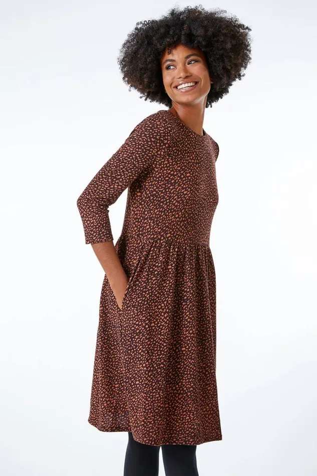 Bronze Leopard Print Stretch Dress Women Roman Dresses