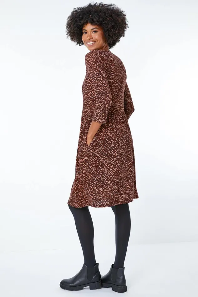 Bronze Leopard Print Stretch Dress Women Roman Dresses