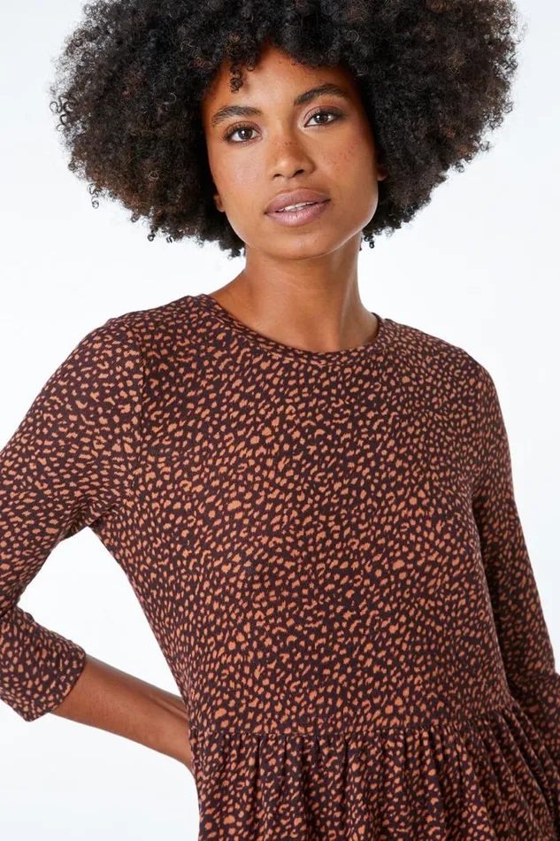 Bronze Leopard Print Stretch Dress Women Roman Dresses