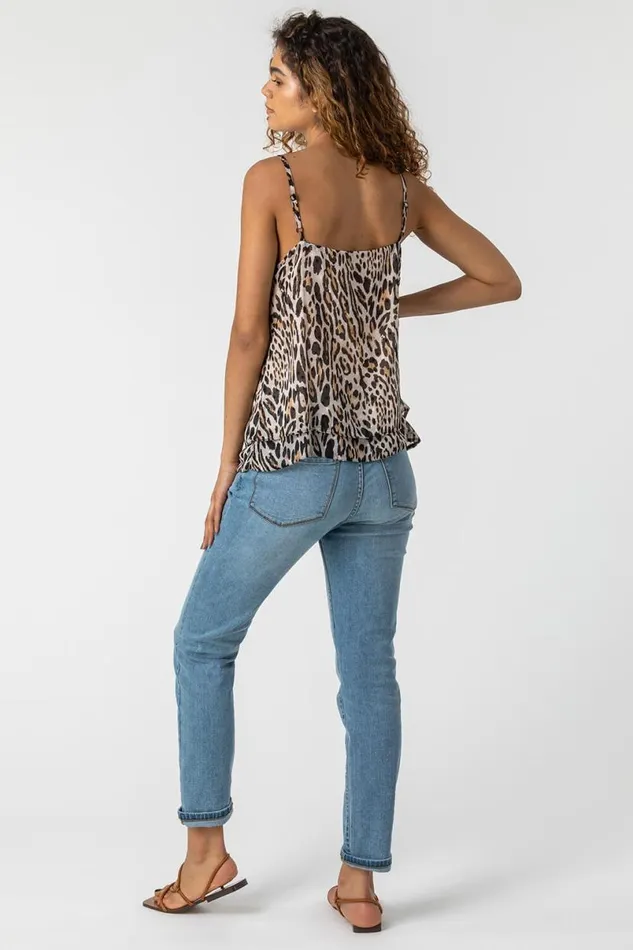 Brown Animal Print Camisole Women Roman Tops