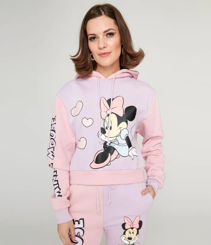Cakeworthy Pink and Purple Color Block Minnie Mouse Hoodie Clothing Unique Vintage Graphic Tees