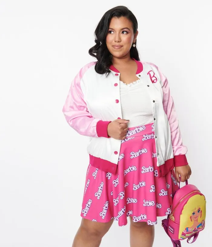 Cakeworthy Pink Barbie Logo Print Fit and Flare Skirt ClothingPlus Unique Vintage Skirts