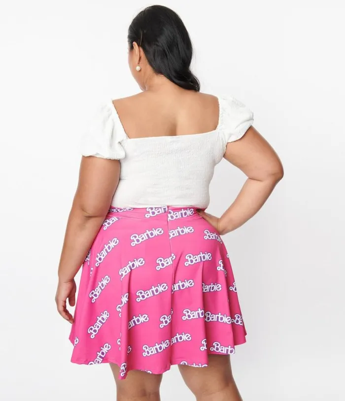 Cakeworthy Pink Barbie Logo Print Fit and Flare Skirt ClothingPlus Unique Vintage Skirts