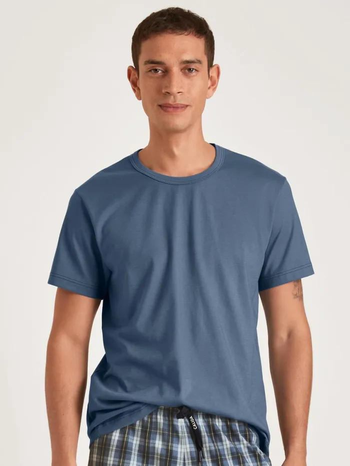 CALIDA Pyjama Tops Men Shirt Short Sleeve Vintage Indigo