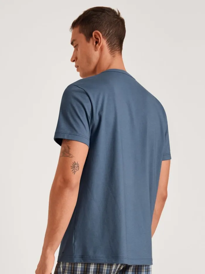 CALIDA Pyjama Tops Men Shirt Short Sleeve Vintage Indigo