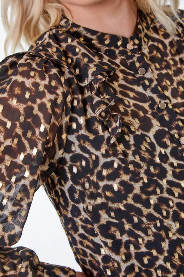 Camel Leopard Print Chiffon Tiered Ruffle Dress Women Roman Dresses