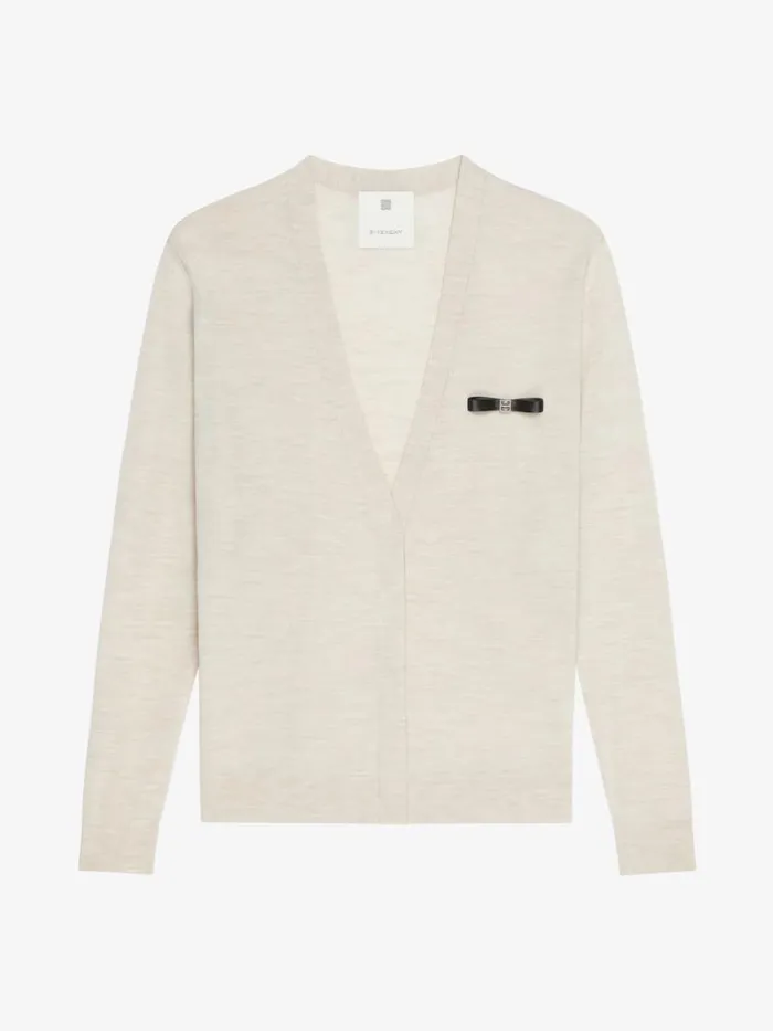 Cardigan In Wool With 4g Bow Detail Eggshell Women Givenchy Sweaters