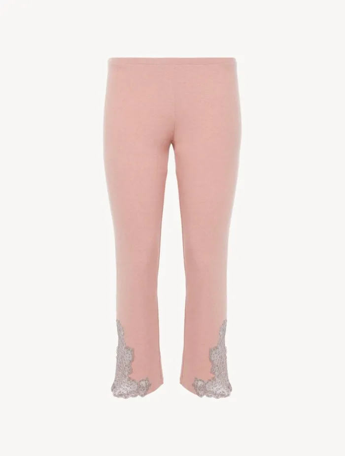Cashmere Blend Ribbed Trousers In Blush Clay With Frastaglio Sleepwear La Perla Pajamas