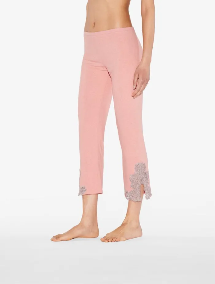 Cashmere Blend Ribbed Trousers In Blush Clay With Frastaglio Sleepwear La Perla Pajamas