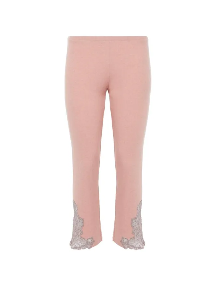 Cashmere Blend Ribbed Trousers In Blush Clay With Frastaglio Sleepwear La Perla Pajamas