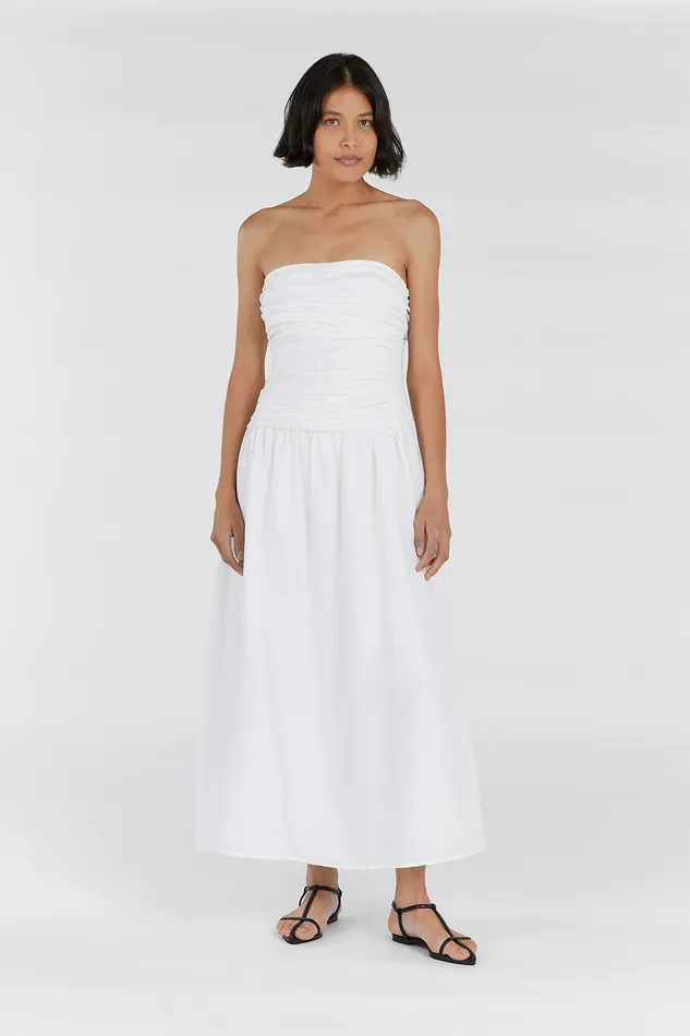 CATANIA WHITE LINEN STRAPLESS DRESS Women DISSH White Dresses