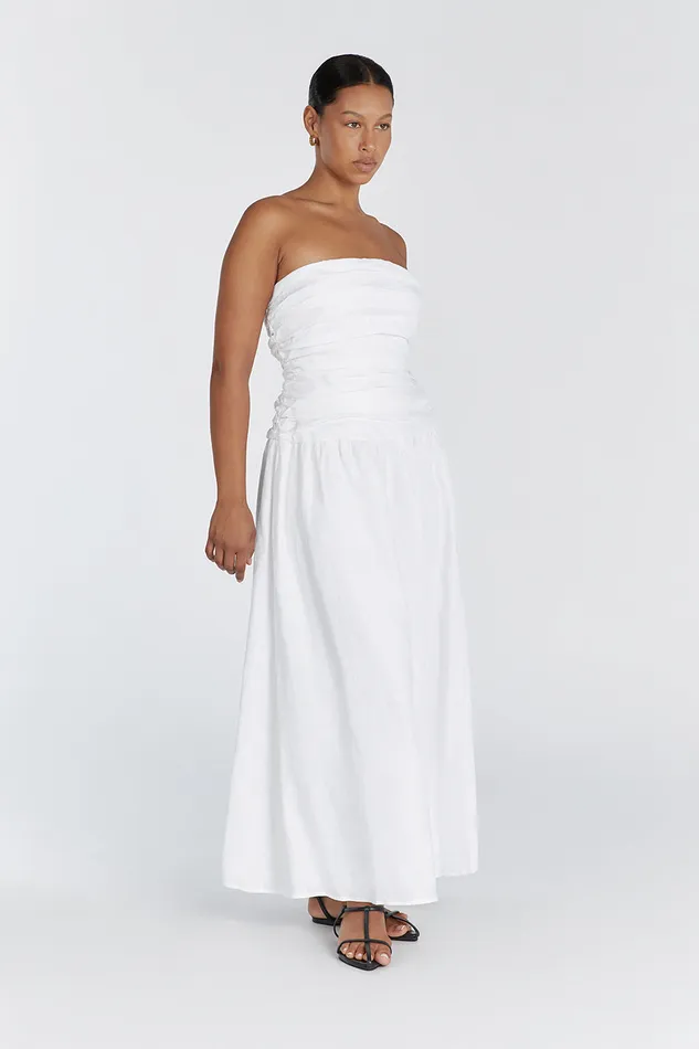 CATANIA WHITE LINEN STRAPLESS DRESS Women DISSH White Dresses