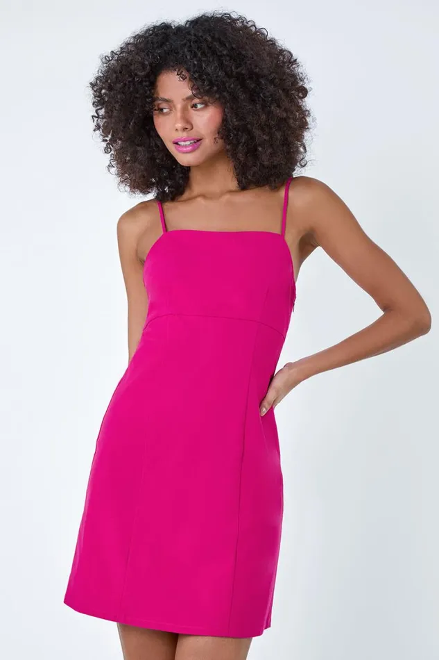 Cerise Stretch Bengaline Mini Dress Women Roman Dresses