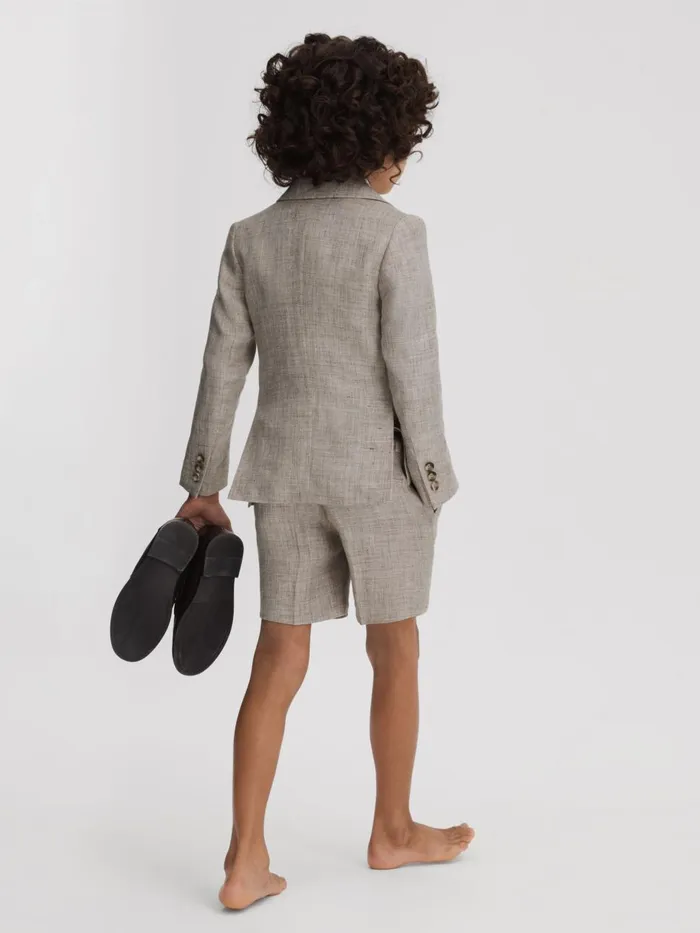 Children Reiss CoOrds Auto Tailored Linen Side Adjuster Shorts Oatmeal