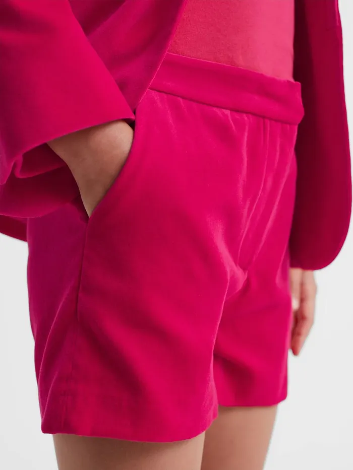 Children Reiss CoOrds Bree Velvet Mid Rise Shorts Bright Pink