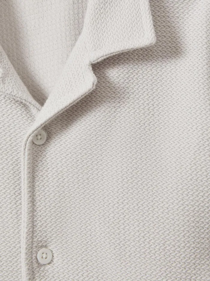 Children Reiss CoOrds Gerrard Textured Cotton Cuban Collar Shirt Silver