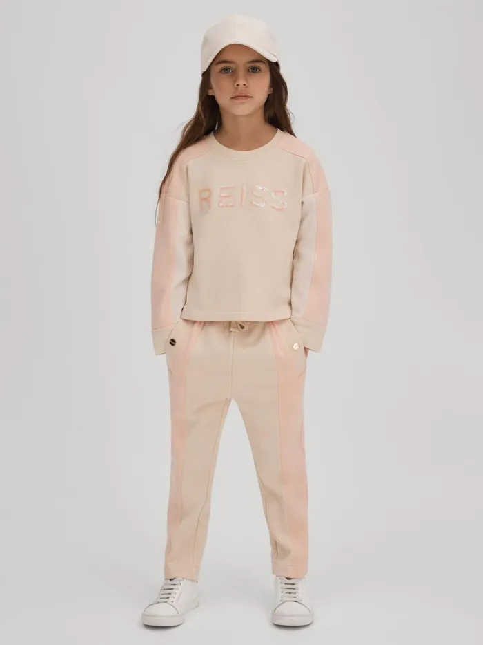 Children Reiss CoOrds Ivy Cotton Blend Tapered Joggers Pink