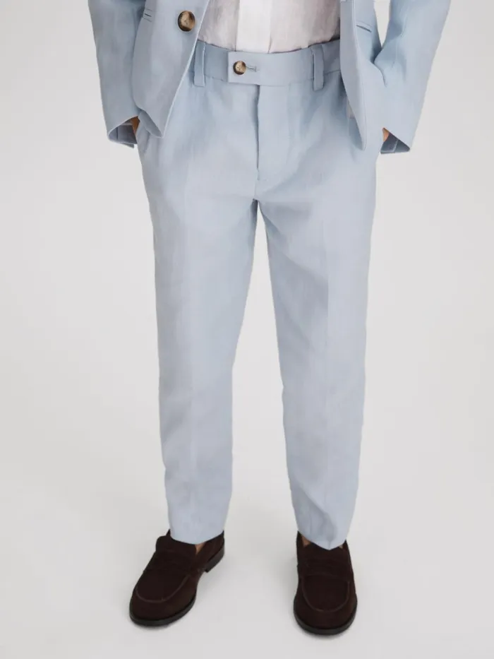 Children Reiss CoOrds Kin Slim Fit Linen Adjustable Trousers Soft Blue