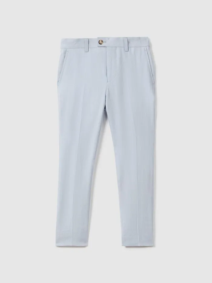 Children Reiss CoOrds Kin Slim Fit Linen Adjustable Trousers Soft Blue