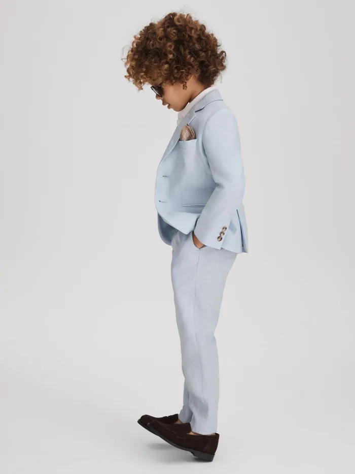 Children Reiss CoOrds Kin Slim Fit Linen Adjustable Trousers Soft Blue