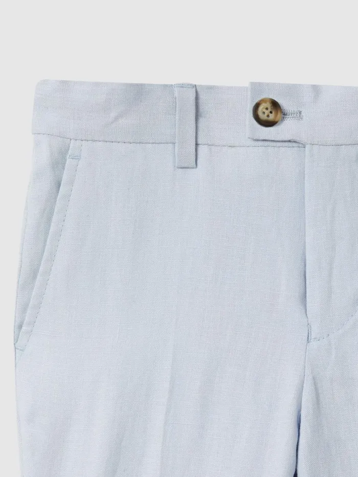 Children Reiss CoOrds Kin Slim Fit Linen Adjustable Trousers Soft Blue