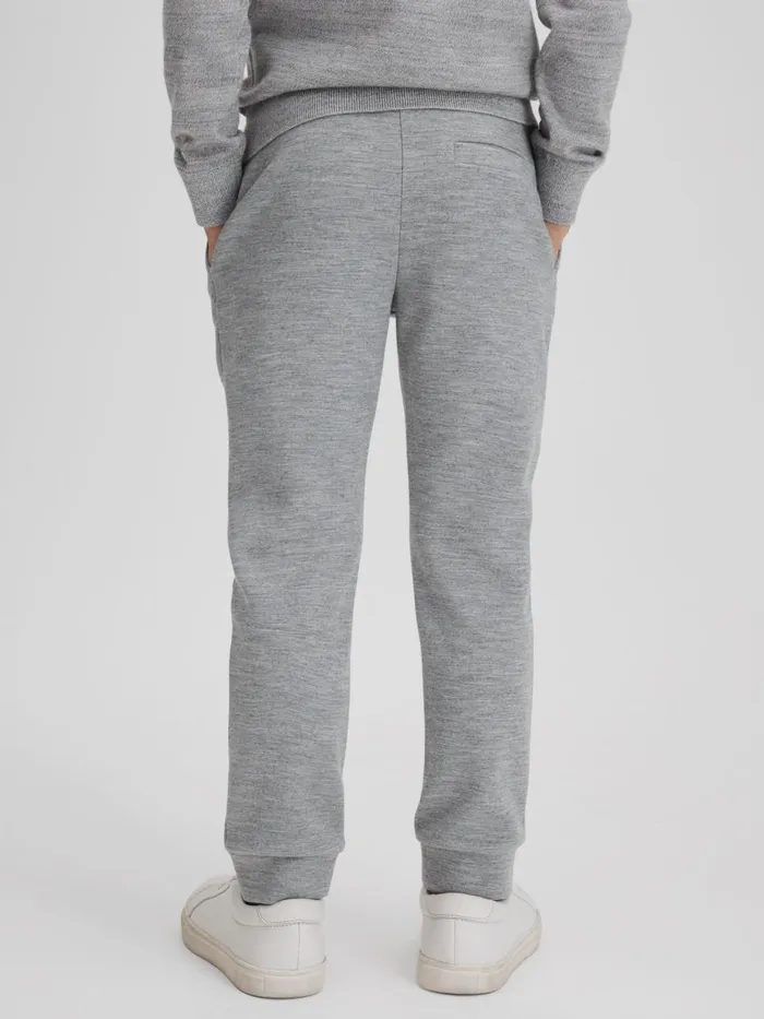 Children Reiss CoOrds Premier Interlock Jersey Drawstring Joggers Soft Grey