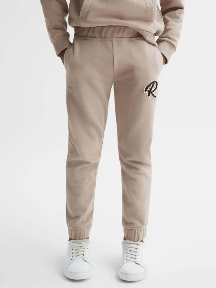 Children Reiss CoOrds Toby Garment Dyed Logo Joggers Taupe