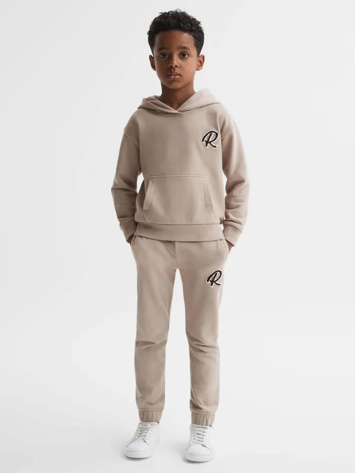 Children Reiss CoOrds Toby Garment Dyed Logo Joggers Taupe