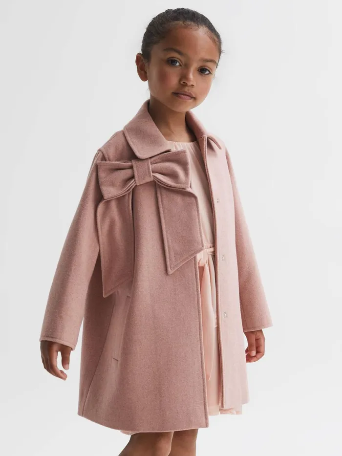 Children Reiss Coats and Jackets Amelia Wool Bow Detail Coat Pink