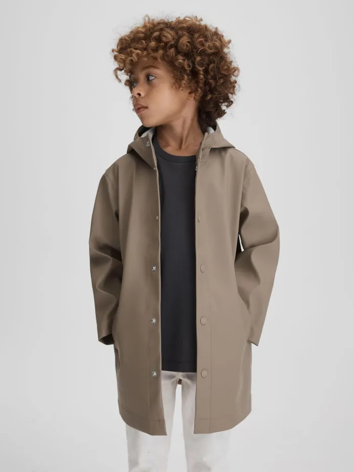 Children Reiss Coats and Jackets Eero Water Repellent Hooded Coat Stone