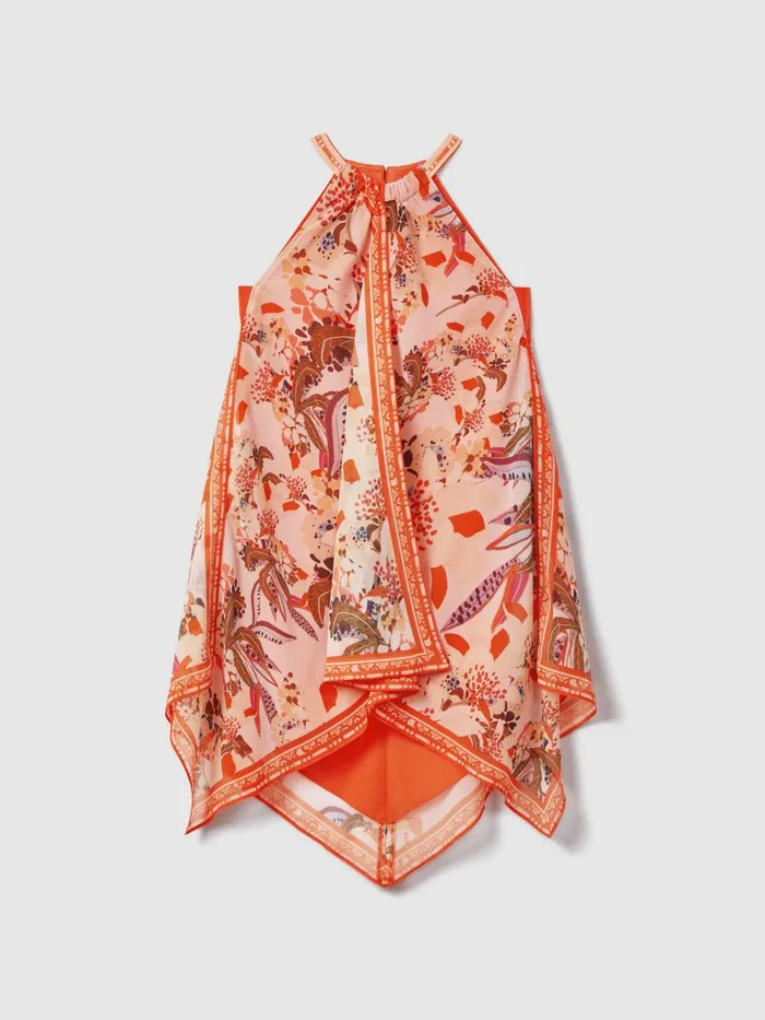 Children Reiss Dresses Akari Printed Draped Halter Neck Dress Pink Print