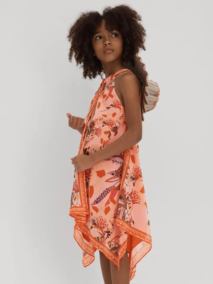 Children Reiss Dresses Akari Printed Draped Halter Neck Dress Pink Print