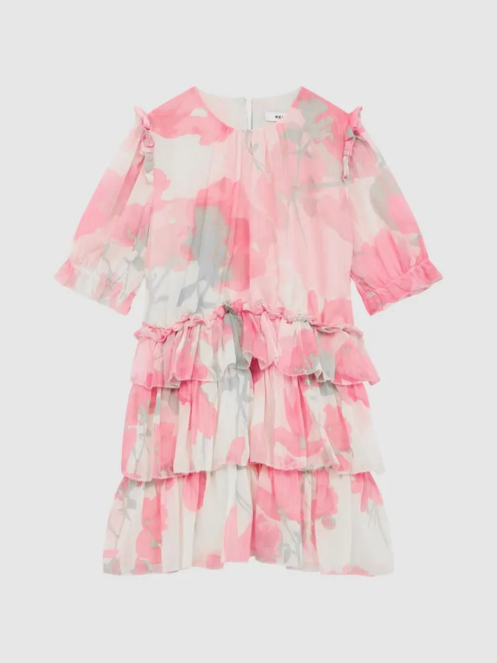 Children Reiss Dresses Henrietta Printed Tiered Dress Pink Print