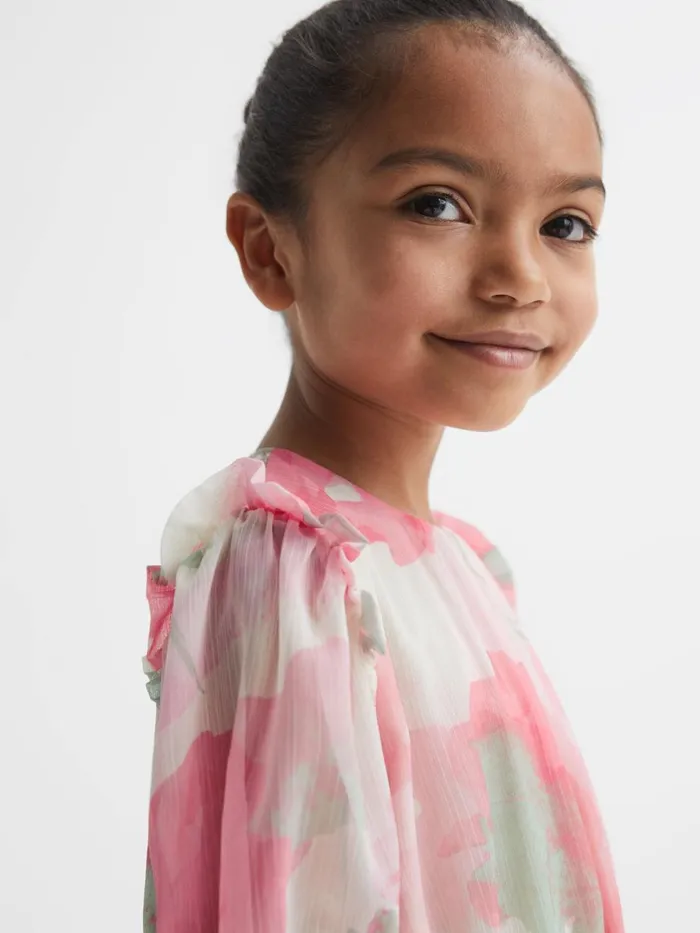 Children Reiss Dresses Henrietta Printed Tiered Dress Pink Print