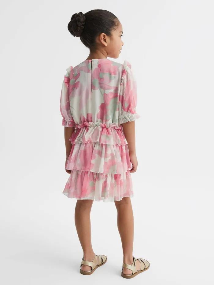 Children Reiss Dresses Henrietta Printed Tiered Dress Pink Print