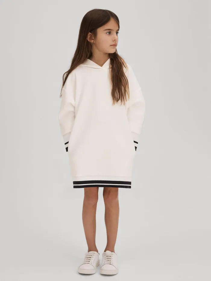 Children Reiss Dresses Leandra Relaxed Jersey Hooded Dress Ecru